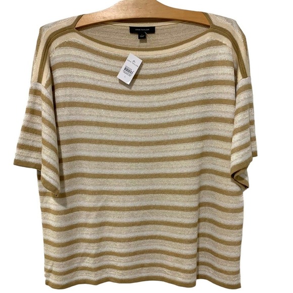 Ann Taylor Sweaters - Ann Taylor | Sweater Short Sleeve Striped Gold Tan Boatneck NWT- Size Large